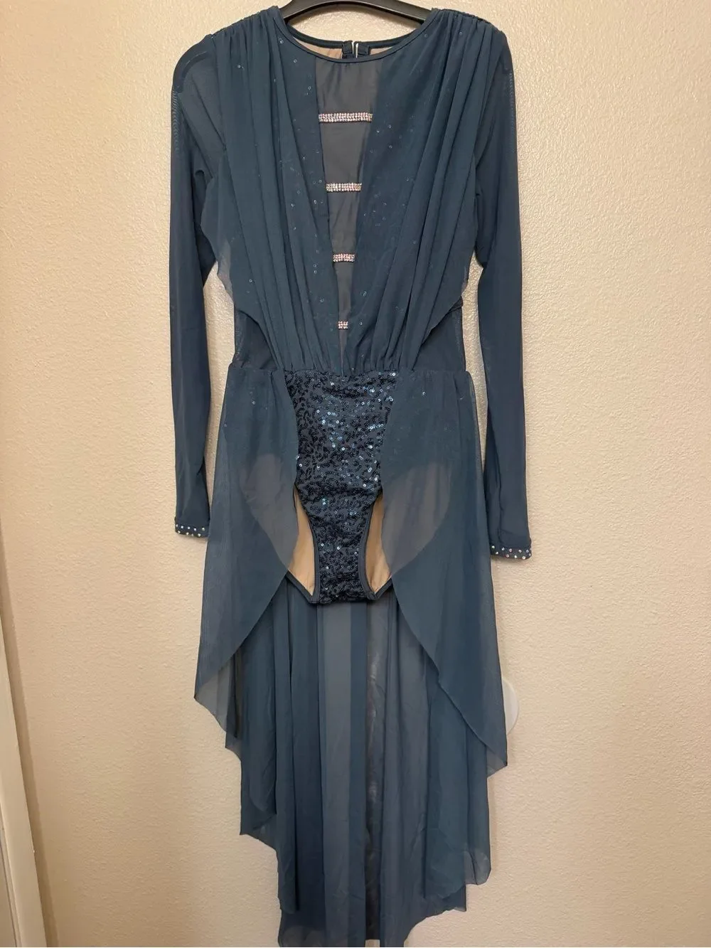WEISSMAN Elite Dance maxi teal blue dress Levitating D13002 SA-Small adult